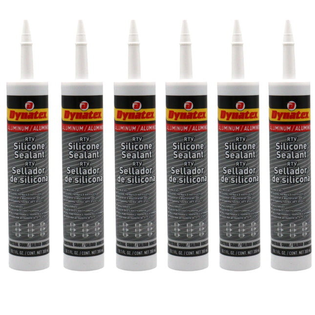 Dynatex Industrial Grade Aluminum Silicone Sealant 10.1 oz Caulk Tube - Tough Flexible Cure, Watertight Seal, Up to 500 Degrees F, Made in the USA (6-Pack)