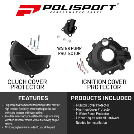 Polisport Clutch and Ignition Cover Protector Kit (Black) - Compatible with Honda CRF250R (2018-2024)