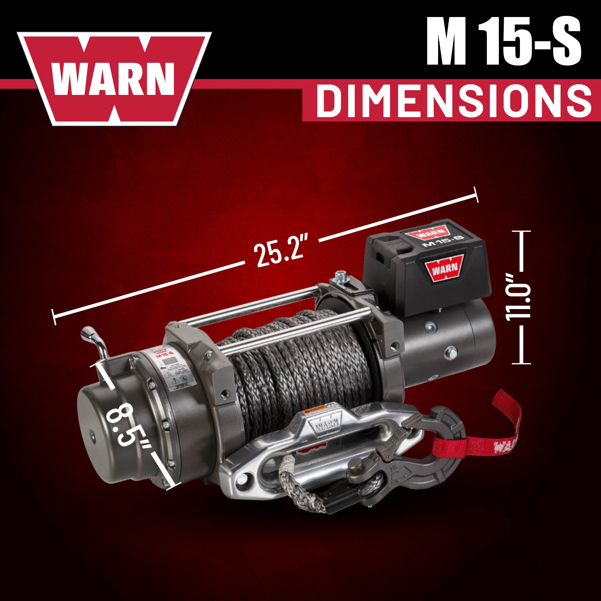 WARN 97730 M15-S Electric 12V Heavyweight Winch with Spydura Synthetic Cable Rope: 3/8" Diameter x 80' Length, 7.5 Ton (15,000 lb) Pulling Capacity