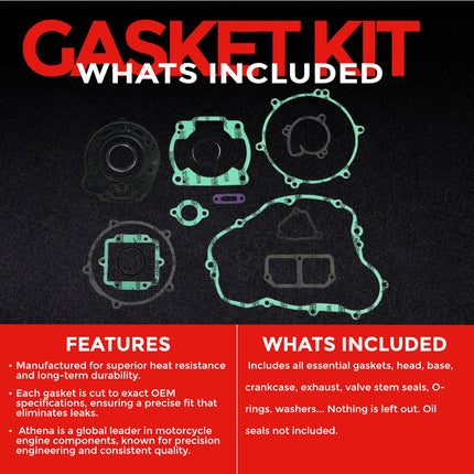 Athena P400250850205 Full Gasket Kit for Kawasaki KDX200 1989‑1994 – Complete Engine Gasket & Seal Rebuild Set for Trail and Off‑Road Performance (Oil Seals Not Included)