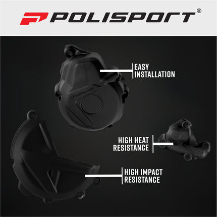 Polisport 91322 Clutch and Ignition Cover Protector Guard Kit for GasGas EC 250 / EC 300 2021-2023 - Durable Dirt Bike Engine Crankcase Protection Shields - Black (Pair)