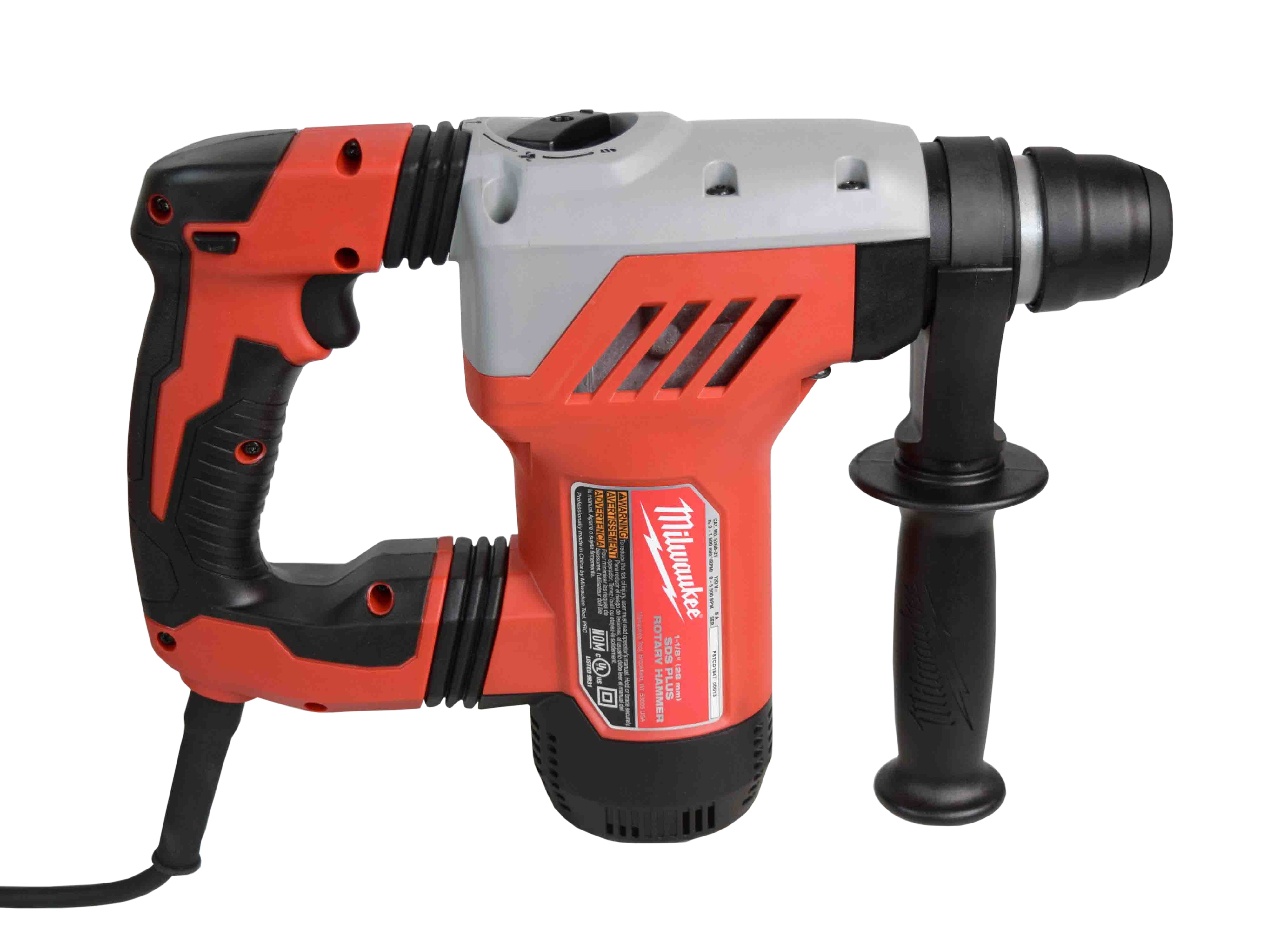 Milwaukee 1-1/8" SDS-Plus Rotary Hammer Kit – 8.0 AMP Corded Hammer Drill with Anti-Vibration Technology, Variable Speed, Hammer/Drill/Chisel Modes, Side Handle, Depth Rod, Carrying Case