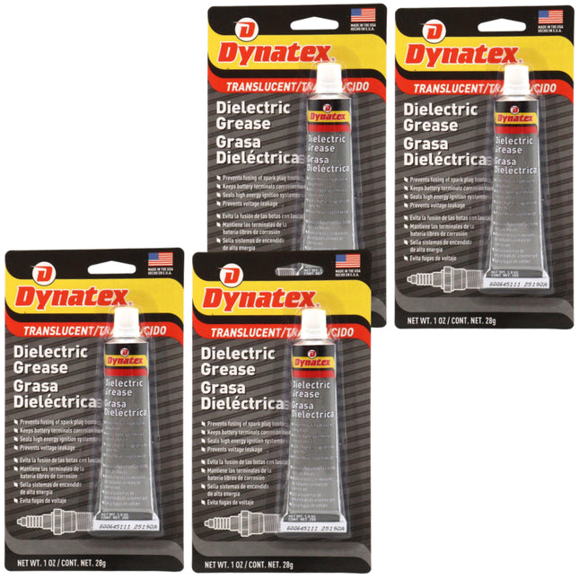 Dynatex Dielectric Grease 1 oz Tube - Silicone-Based, High Temp Vacuum & Water Resistant, Protects Electrical Connections, Non-Hardening (4-Pack)