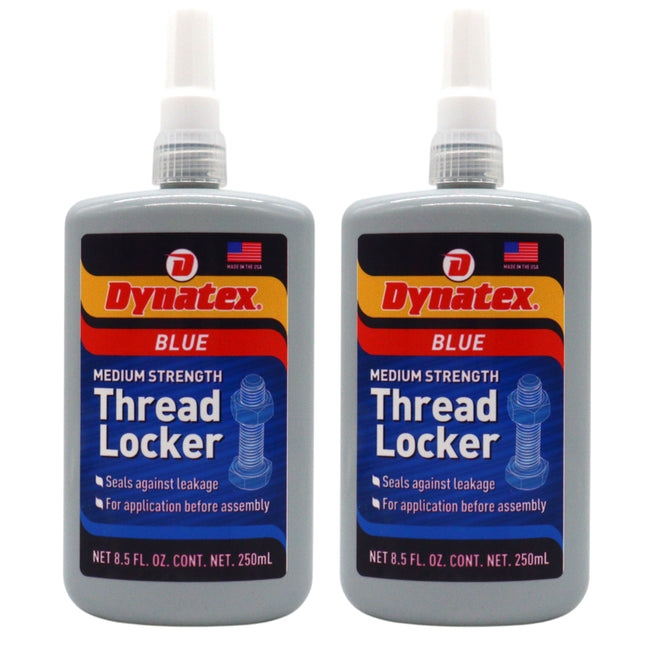 Dynatex Blue Medium Strength Threadlocker 8.5 oz Bottle - Removable with Hand Tools, Locks Fasteners on Metal, Vibration Resistant, Solvent Resistant (2-Pack)
