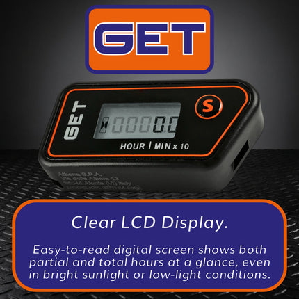 GET GK-GETHM-0002 Wireless Hour Meter - Stick-On Vibration Engine Hour Counter with Resettable Timer - IP68 Waterproof, Made for Motorcycles, ATVs & More