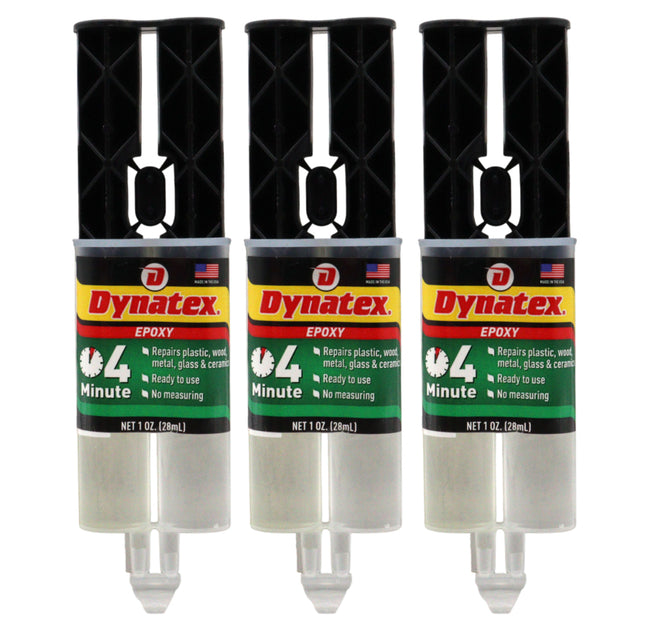 Dynatex 4 Minute Epoxy Adhesive 1 oz Twin Syringe - Rapid Cure, Clear Rigid Bond, Bonds Metal Ceramic Glass Concrete Wood, Pre-Measured (3-Pack)