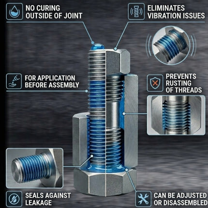 Dynatex Blue Medium Strength Threadlocker 0.34 oz Bottle - Removable with Hand Tools, Locks Fasteners on Metal, Vibration Resistant, Solvent Resistant