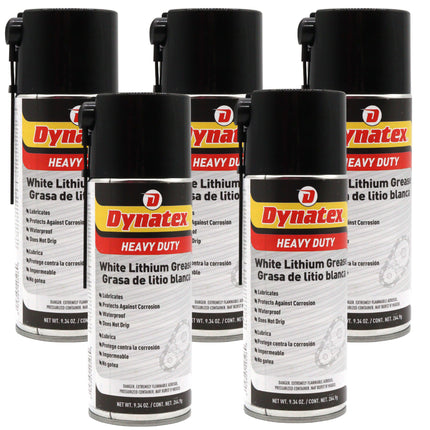 Dynatex White Lithium Grease 10.5 oz Aerosol Can - Multi-Purpose Lubricant for Automotive, Garage Doors, Hinges, Chains, Latches (5-Pack)