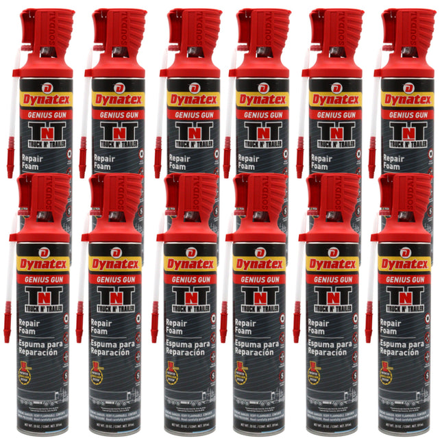 Dynatex Truck N Trailer Repair Foam 20 oz Can w/ Genius Gun - Low Pressure Expansion, Sound & Thermal Insulation, Reusable Up to 6 Weeks (12-Pack)