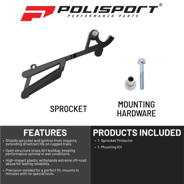 Polisport Front Sprocket Protector Guard Durable Impact Shield for KTM SXF/XCF 250/350 (2016-22) EXC-F 250/350 (2016-23) Husqvarna FC 250/350 (2016-22) FE 250/350 (2017-23) Mud-Resistant (Black)