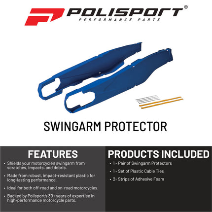 Polisport Motocross Motorcycles (MX) Swingarm Protector for Husqvarna TC 125/250 (2014-2022), FC 250/350/450 (2014-2022), TE 125/250/300 (2014-2022), FE 250/350/450/501 (2014-2022) Dirt Bikes - Blue