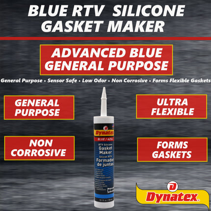Dynatex Blue RTV Silicone Gasket Maker 10.1 oz Caulk Tube - Oxygen Sensor Safe, OEM Specs, Gear Oil Resistant, Oil/Water Resistant, Made in the USA (8-Pack)
