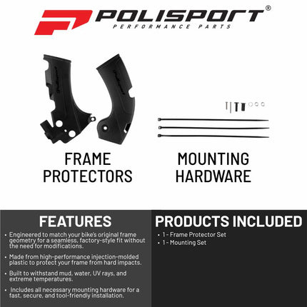 Polisport Motocross (MX) Motorcycle Frame Protector for Yamaha WR 250/450F YZ 250/450F & YZ 250/450FX (2018-2024) Dirt Bikes- OEM Quality for Superior Fit & Durable Protection - Black