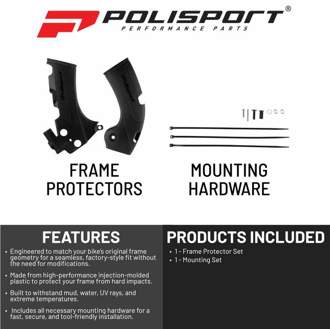 Polisport Motocross (MX) Motorcycle Frame Protector for Yamaha WR 250/450F YZ 250/450F & YZ 250/450FX (2018-2024) Dirt Bikes- OEM Quality for Superior Fit & Durable Protection - Black