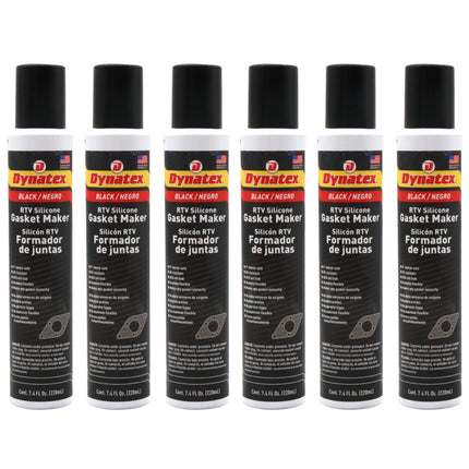 Dynatex Black RTV Silicone Gasket Maker 7.4oz Automatic Can - Oxygen Sensor Safe, OEM Specs, 500°F Hi-Temp, Oil/Water Resistant, Made in the USA (6-Pack)