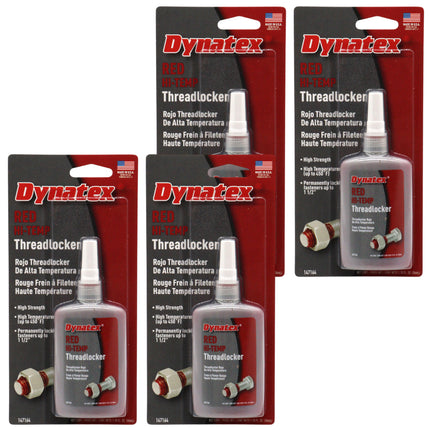 Dynatex Red Hi-Temp Threadlocker 1.22 oz Bottle - Up to 450 Degrees F, Medium-High Strength, Anaerobic, Extreme Heat & Chemical Resistant (4-Pack)