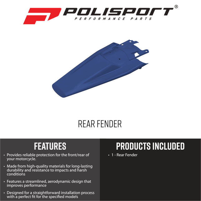 Polisport 8685200009 Rear Fender for Husqvarna TC FC 2023 and Newer, TE FE 2024 and Newer – OEM‑Style Durable Blue Rear Mudguard