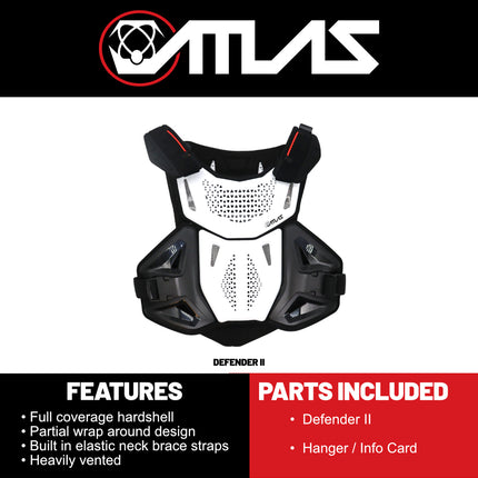 Atlas Defender 2.0 Chest & Back Protector - White L/XL - Multi-Panel Hardshell Roost Guard - CE EN 1621-3 Level 1 Chest / EN 1621-2 Level 1 Back - MX Dirt Bike Off-Road Body Armor