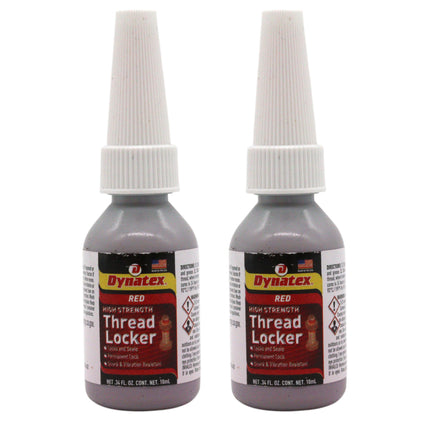 Dynatex Red High Strength Threadlocker 0.34 oz Bottle - Permanent Lock, Anaerobic, Large Fasteners, Vibration & Solvent Resistant (2-Pack)