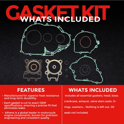 Athena P400250850017 Full Gasket Kit for Kawasaki KLF 250 Bayou 2003‑2011 – Complete Engine Gasket & Seal Rebuild Set for Reliable ATV Performance and Maintenance (Oil Seals Not Included)