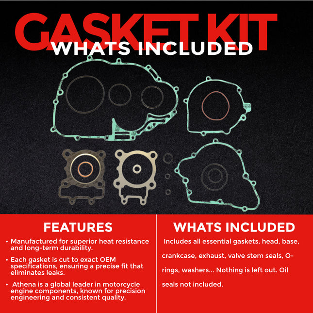 Athena P400250850017 Full Gasket Kit for Kawasaki KLF 250 Bayou 2003‑2011 – Complete Engine Gasket & Seal Rebuild Set for Reliable ATV Performance and Maintenance (Oil Seals Not Included)