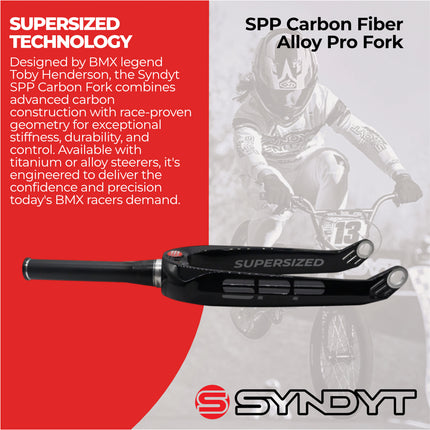 Syndyt SPP Supersized Ultra-High Modulus Carbon Fiber Pro Forks - Black Alloy (20 inch) - Fork Offset: 32 mm, 1‑1/8″ steerer tapering to 1.5″-  Alloy Steerer Extruded and CNC‑Machined