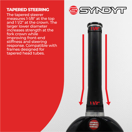 Syndyt SPP Supersized Ultra-High Modulus Carbon Fiber Pro Forks - Black Alloy (20 inch) - Fork Offset: 32 mm, 1‑1/8″ steerer tapering to 1.5″-  Alloy Steerer Extruded and CNC‑Machined