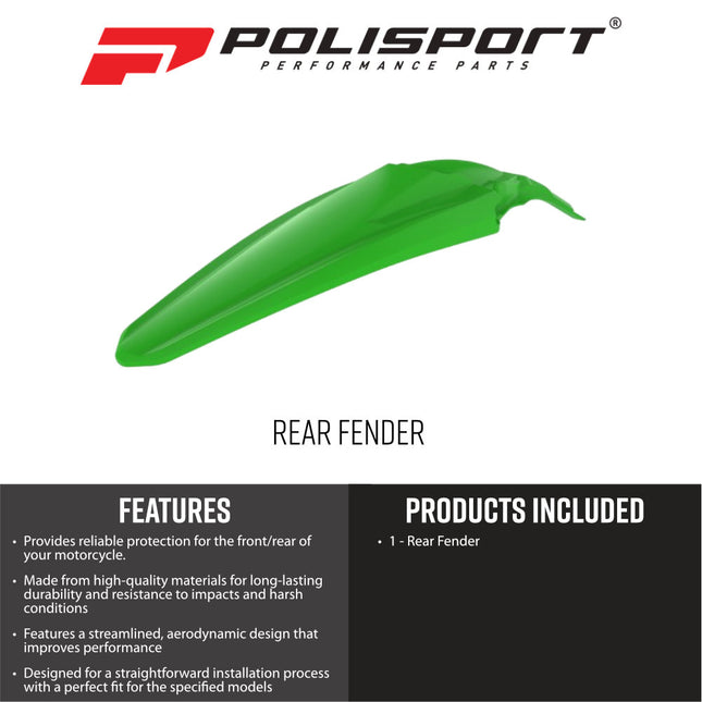 Polisport 8595600001 Motocross Rear Fender for Kawasaki KX450F (2016-2018) KX250F (2017-2020) Dirt Bikes - High-Impact Resistant Technical Plastic with UV Protection, OEM-Style Precise Fit - Green