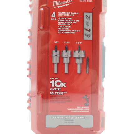 Milwaukee ONE-Piece Carbide Hole Cutter Set 4PC – 7/8", 1-1/8", 1-3/8", 1-3/4" – Up to 5X Life & 50% Faster Cuts in Stainless Steel & Metal - Includes Carrying Case
