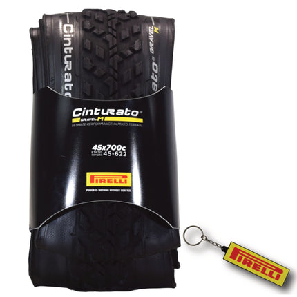 Pirelli Cinturato Gravel M TLR 45-622 (700 x 45c) Road Bicycle Tire - SpeedGrip Compound, Clincher Type, Tubeless Ready Bike Tire with Keychain 700x45c