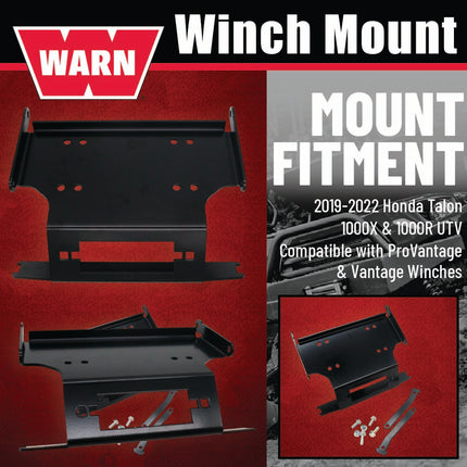 WARN Vantage 2000 Winch with Heavy-Duty Mounting Kit for 2019-2023 Honda Talon 1000X/1000R - 2000 lb Capacity, 50' Wire Rope, Sealed Motor, Bolt-On Black Powder-Coated Steel Plate - 108212 102600