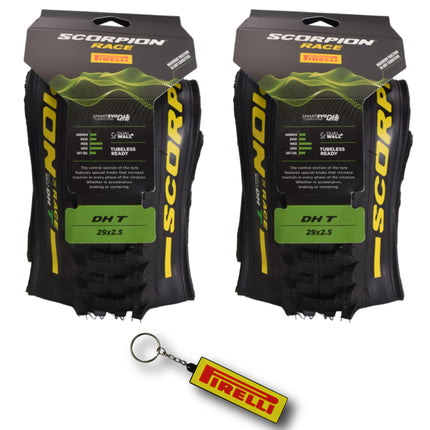 Pirelli Scorpion Race DH T Yellow 63-622 (29x 2.5) MTB Bicycle Tire  - Designed for Hardpacked Courses and Mixed Terrain, 60TPI and ProWall Casing- Mountain Bike Tire w/Keychain (2 Pk)