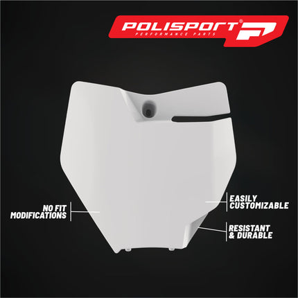 Polisport 8666200001 OEM Quality White Front Number Plate for KTM 85 SX (2018–2024), Injection?Molded Ultra?Lightweight Durable Plastic with Perfect OEM Fit and Glossy Finish