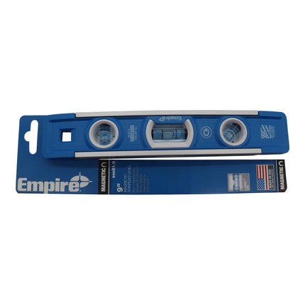 Empire 9″ True Blue Magnetic Torpedo Level – Heavy-Duty Aluminum Frame with e-Band Vials, Magnetic Base & V-Groove Edge – Precision 3-Vial (Plumb, Level, 45°) Professional Carpenter & Tradesman Tool