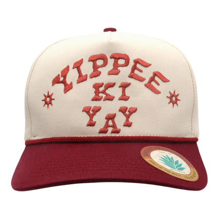 Sendero Provisions Co. Yippee Ki Yay Hat - Structured 5-Panel Snapback Rope Hat with Embroidered Design, Braided Rope Accent, Cotton Twill, Adjustable Fit, Western Style Outdoor Cap