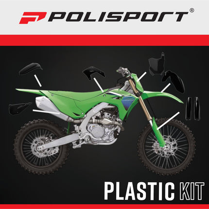 Polisport 91632 Restyling Kit for Kawasaki KX125 & KX250 2003-2008 2024 Style Black – Complete Bodywork Set with Fenders, Radiator Scoops, Side Panels, Fork Guards and Front Number Plate