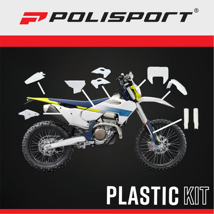 Polisport 91647 Full Plastic Kit with Mask for Husqvarna TE/FE 2024+ – White – Complete Replica Bodywork w/ Front & Rear Fenders, Side Panels, Airbox, Headlight Mask, Radiator Scoops & Fork Protectors