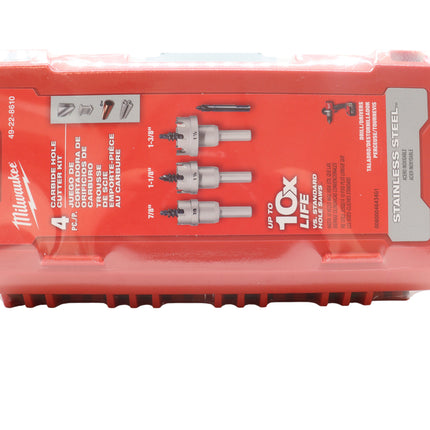Milwaukee ONE-Piece Carbide Hole Cutter Set 4PC – 7/8", 1-1/8", 1-3/8", 1-3/4" – Up to 5X Life & 50% Faster Cuts in Stainless Steel & Metal - Includes Carrying Case