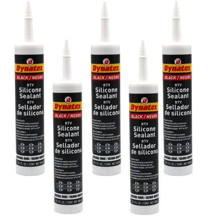 Dynatex Industrial Grade Black Silicone Sealant 10.1 oz Caulk Tube - Tough Flexible Cure, Watertight Seal, Up to 500 Degrees F, Made in the USA (5-Pack)