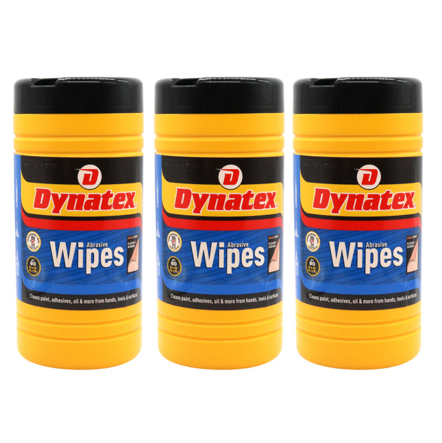 Dynatex Dual-Sided Abrasive Wipes 80 Count Canister - Textured & Smooth Sides, Removes Grease Tar Grime Adhesives Paints (3-Pack)