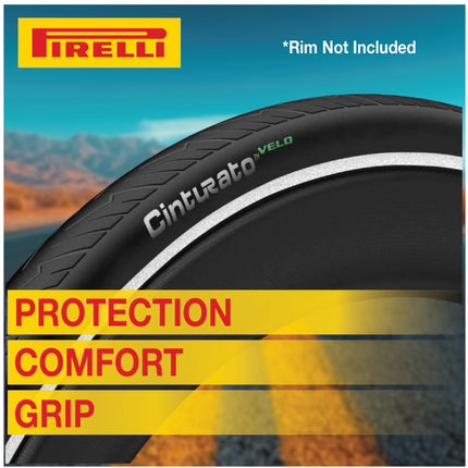 Pirelli Cinturato Velo TLR Reflective 35-622 (700 x 35c) Road Bicycle Tire - Great for Long-Distances and Various Terrains - Armour Tech, Clincher Type, Tubeless Ready Bike Tire with Keychain 700x35c