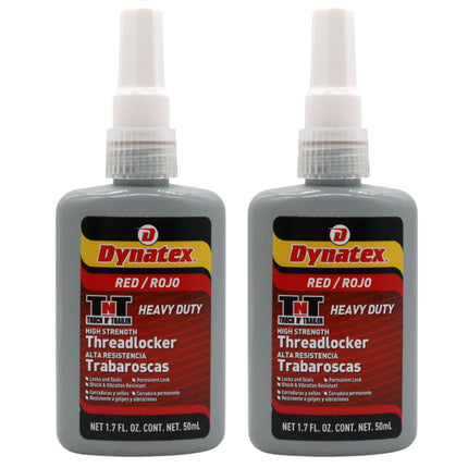 Dynatex Red High Strength Threadlocker 1.70 oz Bottle - Permanent Lock, Anaerobic, Large Fasteners, Vibration & Solvent Resistant (2-Pack)