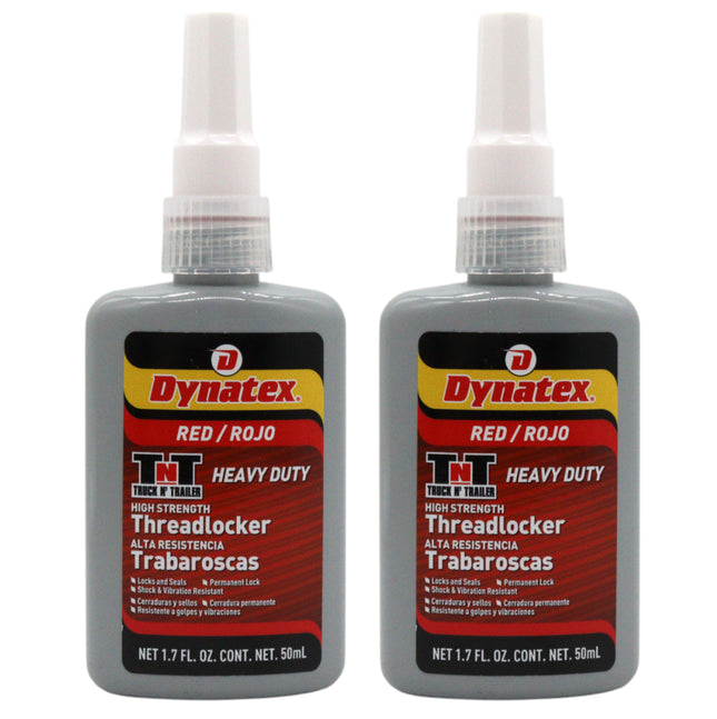 Dynatex Red High Strength Threadlocker 1.70 oz Bottle - Permanent Lock, Anaerobic, Large Fasteners, Vibration & Solvent Resistant (2-Pack)