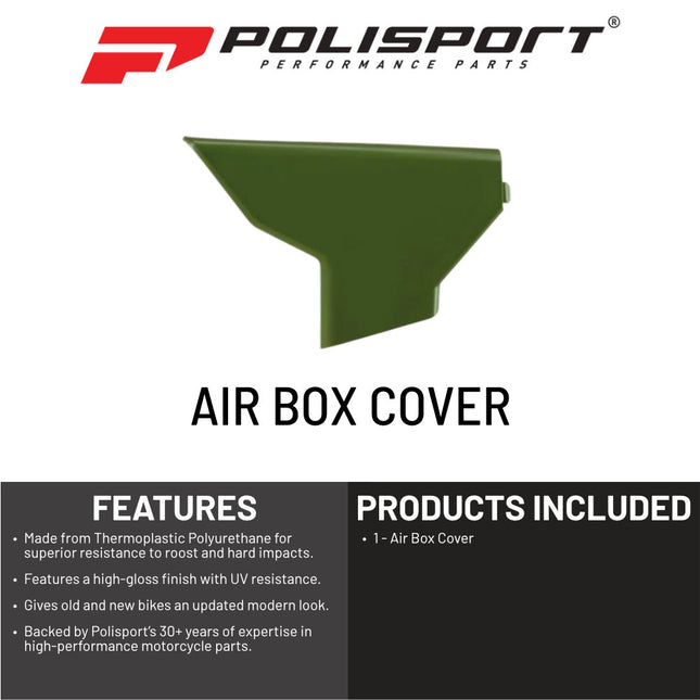 Polisport Air Box Cover-Green- for Husqvarna TC/FC (2023-2024), TE/FE (2024) - OEM Fit - Durable Gloss Polypropylene - Injection Molded