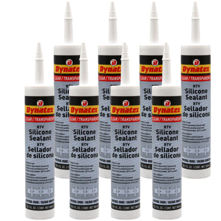 Dynatex Industrial Grade Clear Silicone Sealant 10.1 oz Caulk Tube - Tough Flexible Cure, Watertight Seal, Up to 500 Degrees F, Made in the USA (8-Pack)