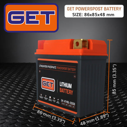 GET High Performance Lithium Motorcycle Battery, 12.8V 2Ah, 140 A CCA, Lightweight Powersports Battery for Dirt Bikes, Enduro & Motocross, IP54 Water Resistant (GK-ATHBL-0006 )