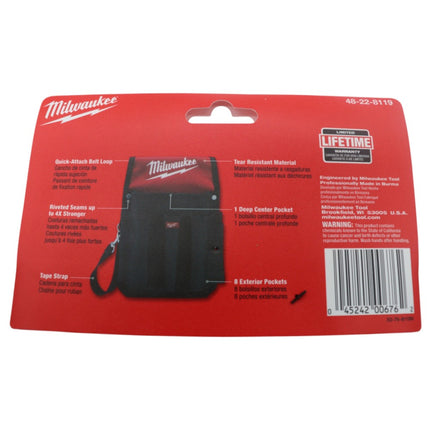 Milwaukee 48-22-8119 Utility Pouch, 9-Pocket Tool and Accessory Organizer, 1680D Ballistic Material, Quick-Attach Belt Loop, Adjustable Belt Attachments, Tape Strap