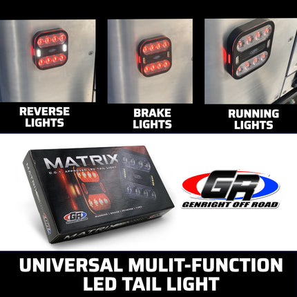 Gen-Right GR-LED-TAIL MATRIX LED Tail Light Pair For Jeep CJ/YJ/TJ & LJ - Super Bright 5-Function DOT Approved, IP69K Waterproof, Brake/Running/Turn Signal/Reverse/Side Marker Lights