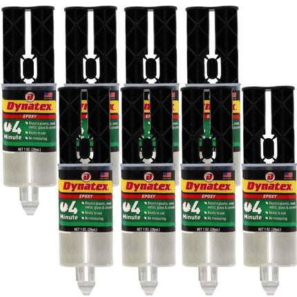 Dynatex 4 Minute Epoxy Adhesive 1 oz Twin Syringe - Rapid Cure, Clear Rigid Bond, Bonds Metal Ceramic Glass Concrete Wood, Pre-Measured (8-Pack)