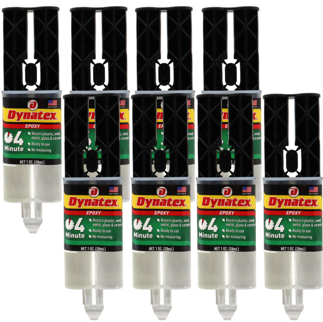 Dynatex 4 Minute Epoxy Adhesive 1 oz Twin Syringe - Rapid Cure, Clear Rigid Bond, Bonds Metal Ceramic Glass Concrete Wood, Pre-Measured (8-Pack)